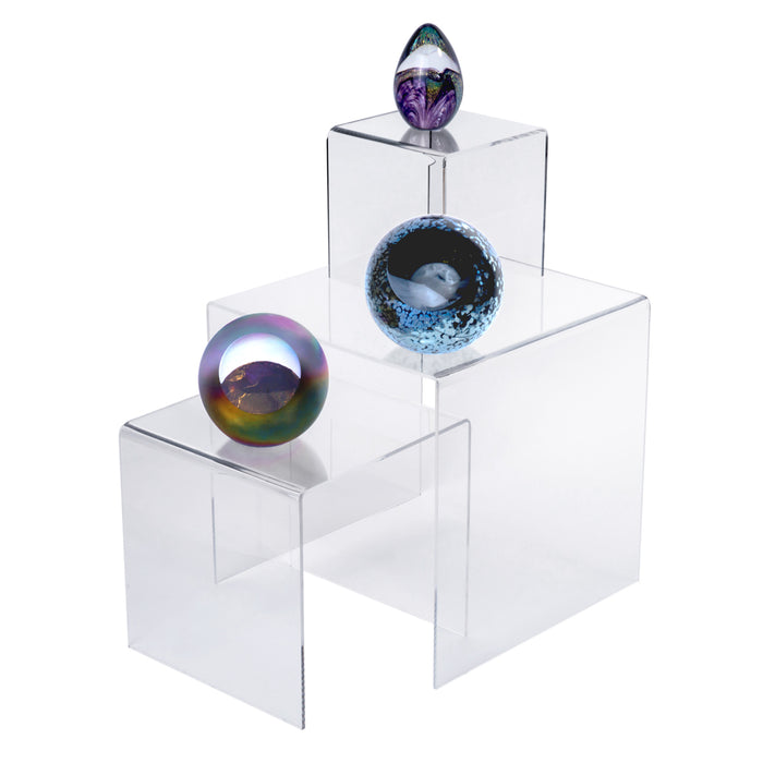 Set of 3 Premium Quality Clear Acrylic Display Stand Risers, 1/8 Inches Thick - 4, 6, 8 Inches