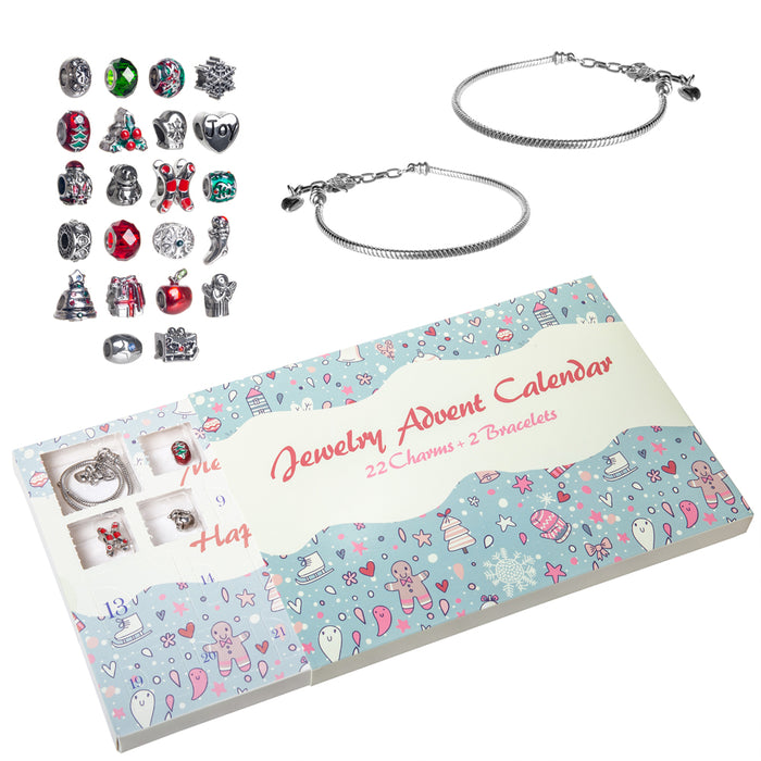 Red Co. Christmas Advent Charm Calendar with 2 Bracelets & 22 Unique Charms Jewelry Set - 24 Gifts Total Present for Daughter, Niece, Granddaughter