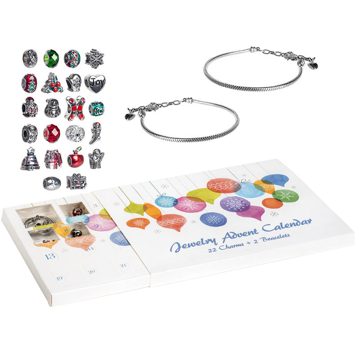 Red Co. Christmas Advent Charm Calendar with 2 Bracelets & 22 Unique Charms Jewelry Set - 24 Gifts Total Present for Daughter, Niece, Granddaughter
