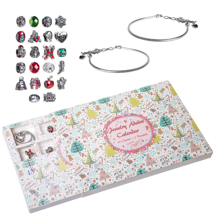 Red Co. Christmas Advent Charm Calendar with 2 Bracelets & 22 Unique Charms Jewelry Set - 24 Gifts Total Present for Daughter, Niece, Granddaughter