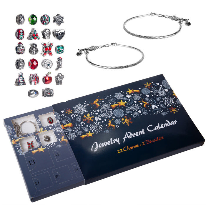 Red Co. Christmas Advent Charm Calendar with 2 Bracelets & 22 Unique Charms Jewelry Set - 24 Gifts Total Present for Daughter, Niece, Granddaughter