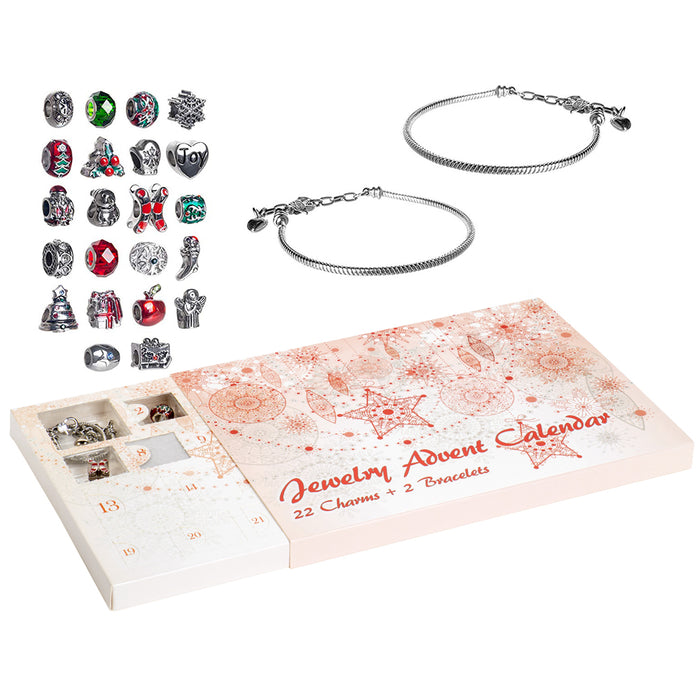 Red Co. Christmas Advent Charm Calendar with 2 Bracelets & 22 Unique Charms Jewelry Set - 24 Gifts Total Present for Daughter, Niece, Granddaughter