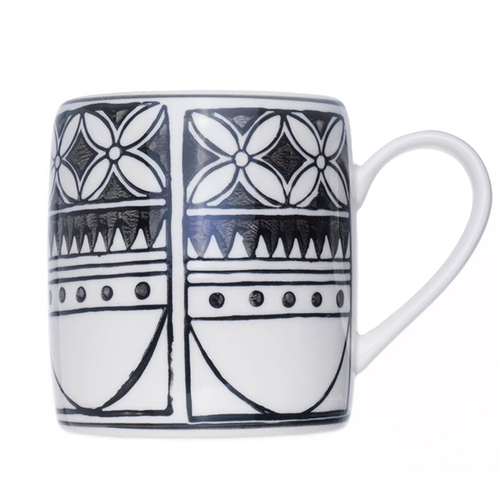 Tribal Collection Stoneware Mug, Hand-Painted Black & White Design, 14 Ounce