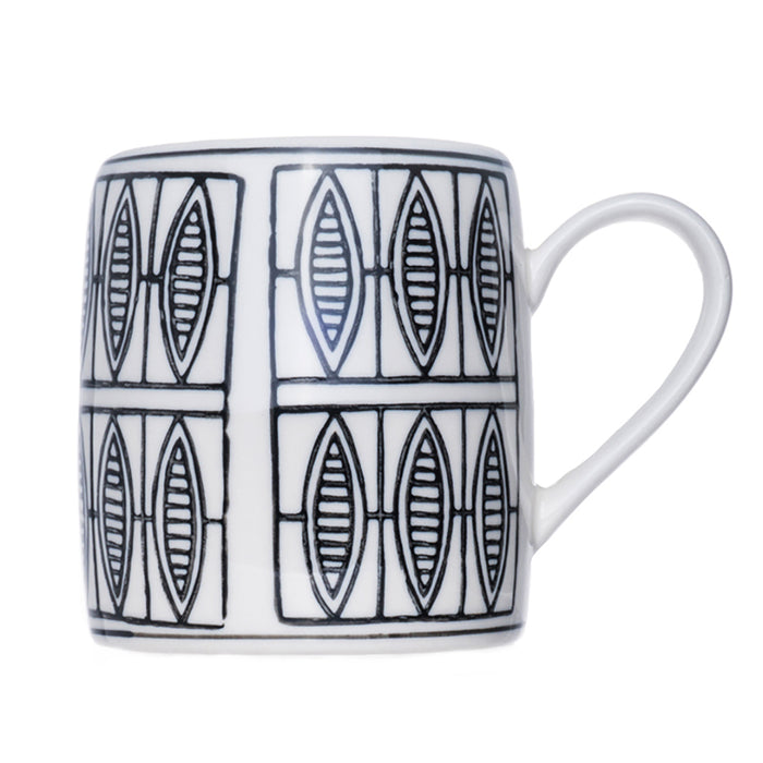 Tribal Collection Stoneware Mug, Hand-Painted Black & White Design, 14 Ounce