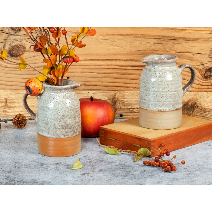 Red Co. Set of 2 Rustic Stoneware 12 Oz Cream Pitchers with Handle in Glaze Finish