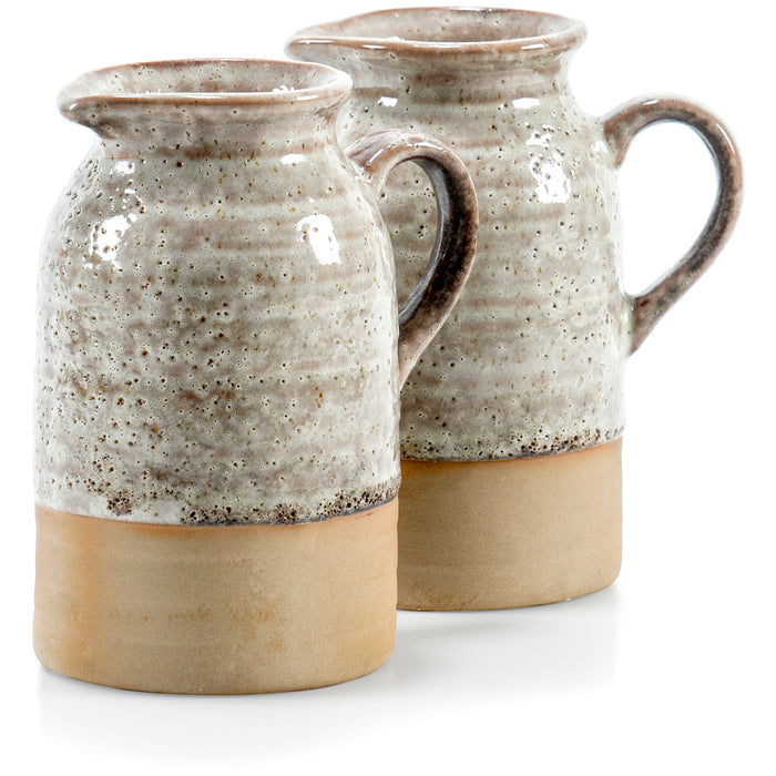 Red Co. Set of 2 Rustic Stoneware 12 Oz Cream Pitchers with Handle in Glaze Finish