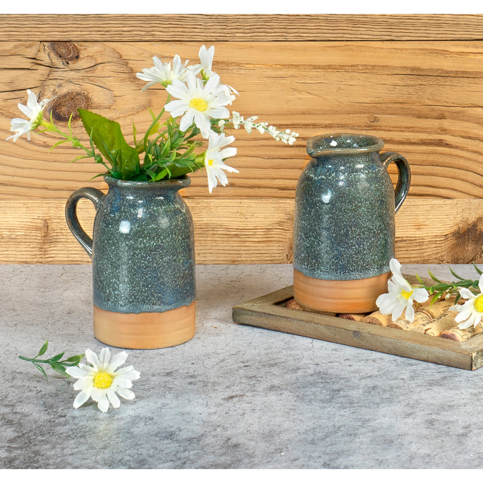 Red Co. Set of 2 Rustic Stoneware 12 Oz Cream Pitchers with Handle in Glaze Finish