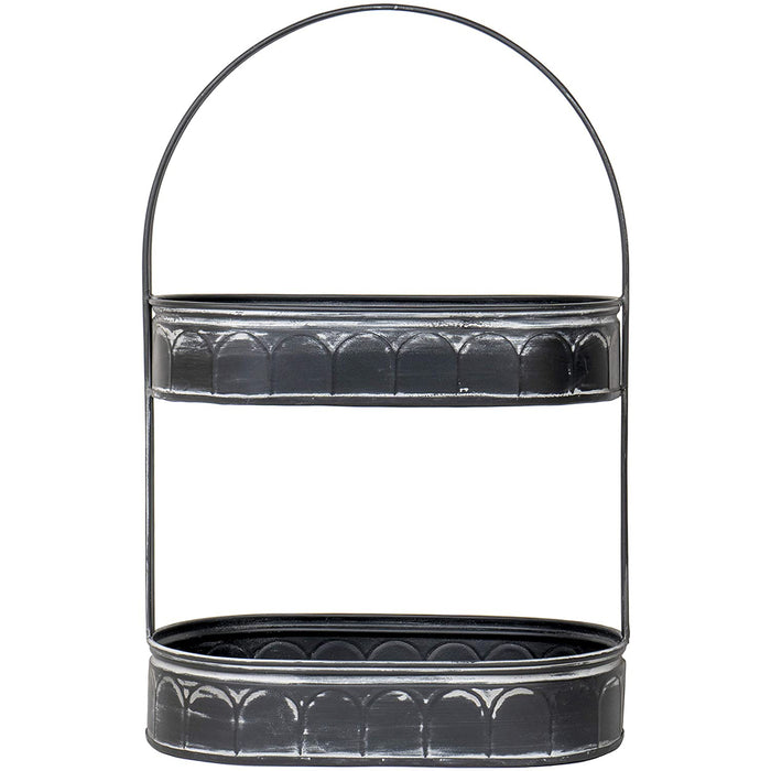 Red Co. 18.5 inch Large Decorative 2 Tier Corrugated Metal Oval Tray - Black