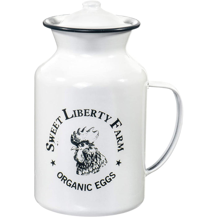 Red Co. Sweet Liberty Farms Canister, One Handle with Lid, White Metal and Black Trim, 9 Inches Tall, (6.5" W x 4.75" D x 9" T)