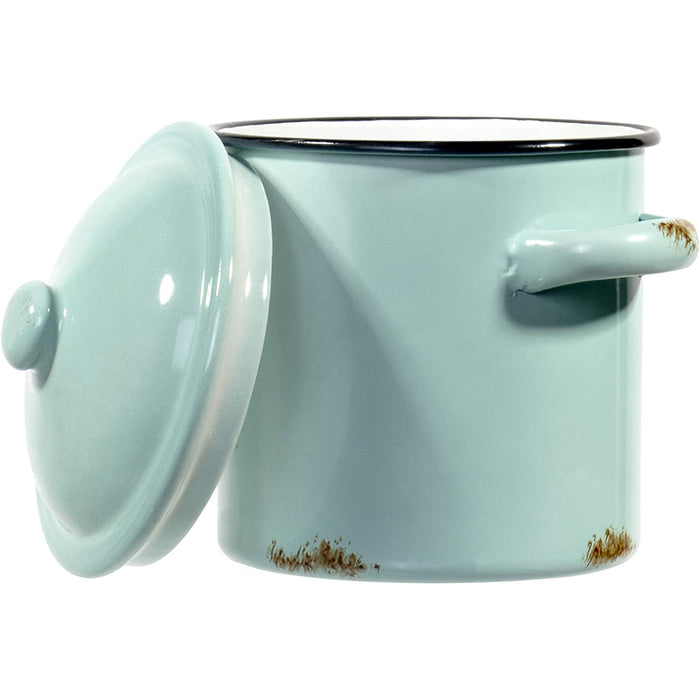 Red Co. All-Purpose Small Metal Canister, Two Handles and Lid, Blue with Black Trim, 6 Inches Tall, 6" W x 4.5" D x 6" H