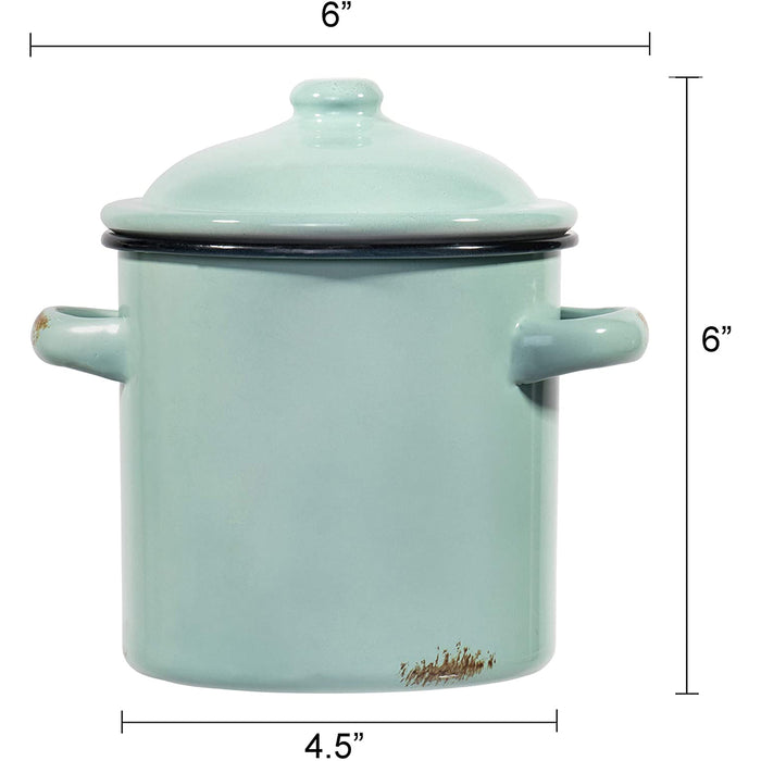 Red Co. All-Purpose Small Metal Canister, Two Handles and Lid, Blue with Black Trim, 6 Inches Tall, 6" W x 4.5" D x 6" H