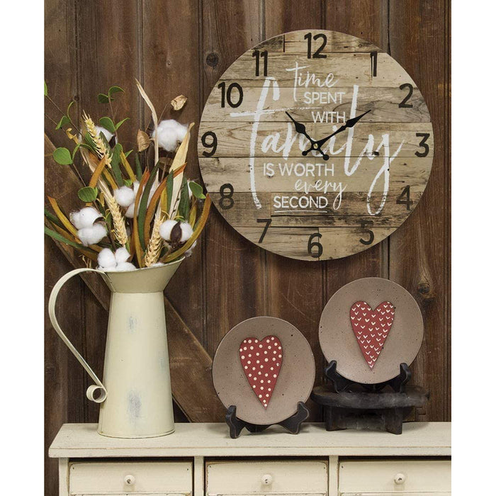 TIME Spent with Family Worth Every Second Round Wood Style Wall Clock - Farmhouse Rustic Home Decor - 13 Inches Diameter