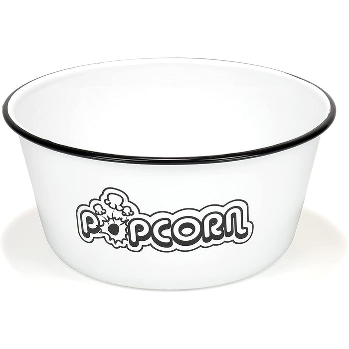 Red Co. Set of 2 Extra Large Enamelware Metal Classic 4 Quart Mixing & Serving Popcorn Bowls, White/Black Rim