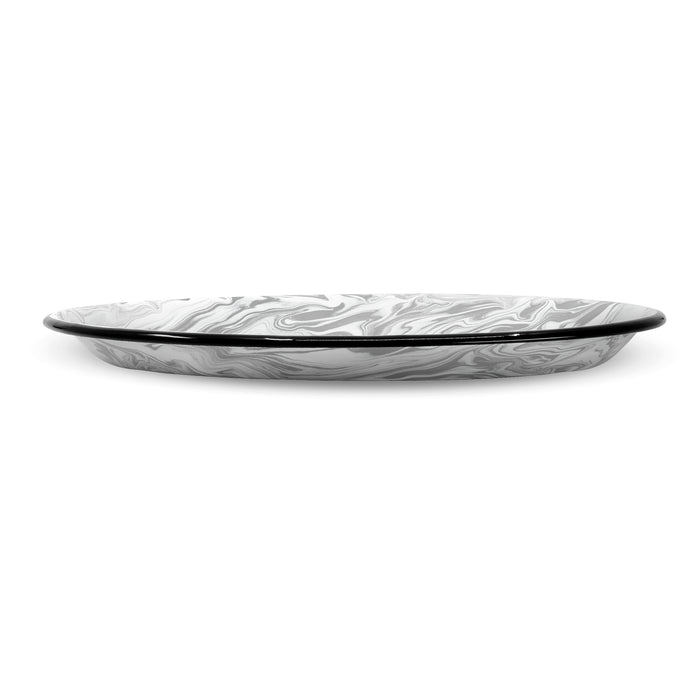 Red Co. Enamelware Metal Classic 13 inch Serving Oval Tray Platter, Black Rim - Swirl Design - Set of 4