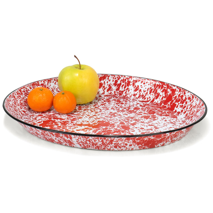 Red Co. Oven Safe Enamelware Metal Classic 16.5” Serving Oval Tray Platter – Splatter Design