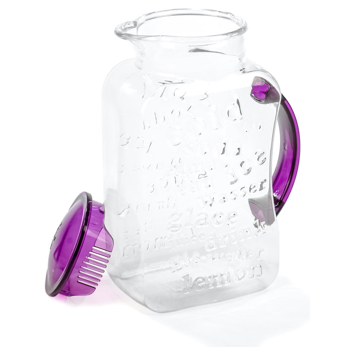 Red Co. Clear Hard Plastic Break Resistant Summer Pitcher with Colored Strainer Lid and Handle, 74.5 oz.