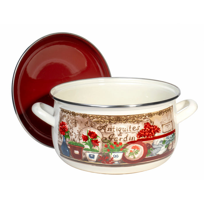 Enamel On Steel Round Covered Stockpot - Pasta Stock Stew Soup Casserole Dish Cooking Pot with Lid