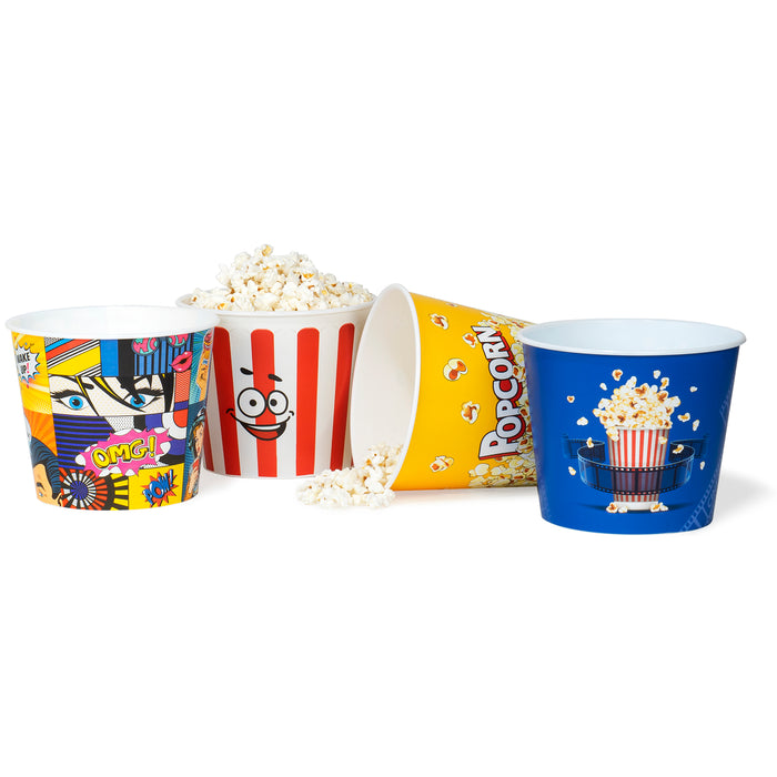 Red Co. Nesting Movie Theather Themed Popcorn Buckets - Set of 4 - Assorted Designs