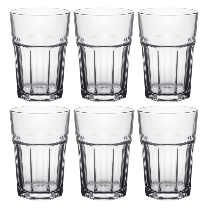 Classic Design Tumbler Drinking Glass, Stackable Beverage Glasses, Set of 6, 12 oz