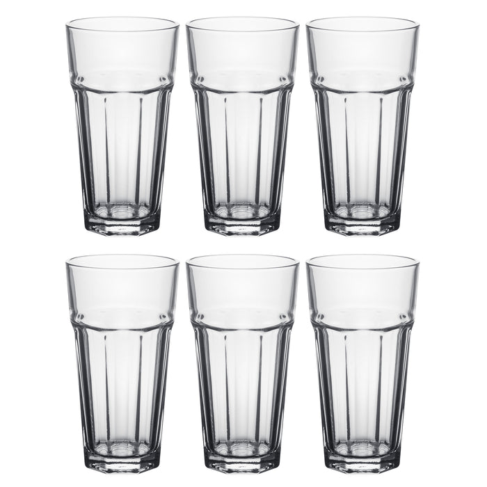 Classic Design Tumbler Drinking Glass, Stackable Beverage Glasses, Set of 6, 12 oz