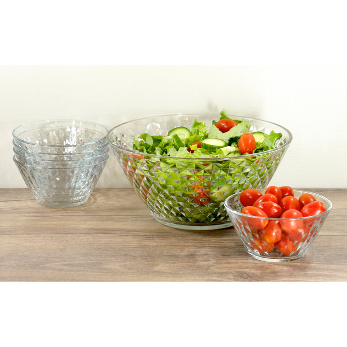 Red Co. Clear Bowl with Diamond Pattern for Serving, Mixing and Storing