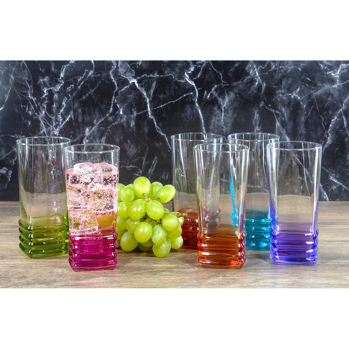 Color Wave Contemporary Style Clear Glass Tumblers, 11.25 ounces, Set of 6