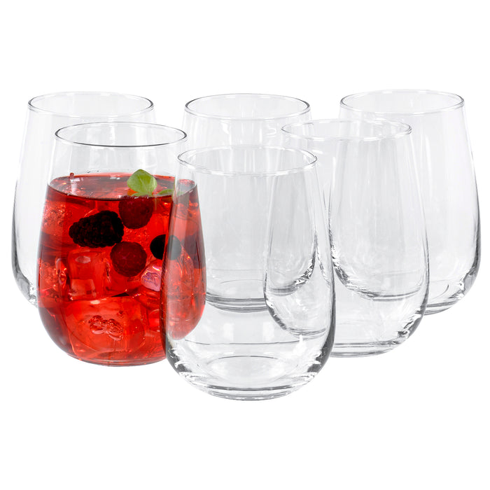 Red Co. Tulip Shaped Stemless Clear Wine Drinking Glass for Red, White, Pink Wine, Cocktails - Set of 6