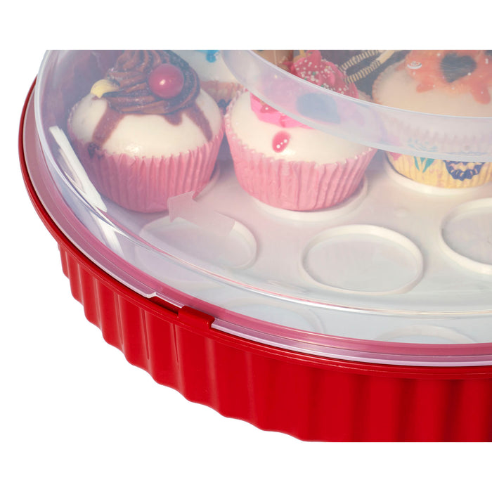 Red Co. Plastic Cupcake Carrier Holder, Pastry Storage & Carrying Container with Lid & Handle, 13"