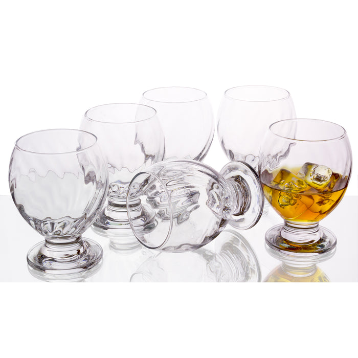 Orion Clear Footed Cognac and Whiskey Goblets, Vertical Curved Lines, Set of 6