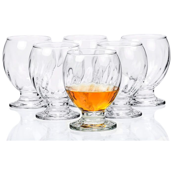 Orion Clear Footed Cognac and Whiskey Goblets, Vertical Curved Lines, Set of 6