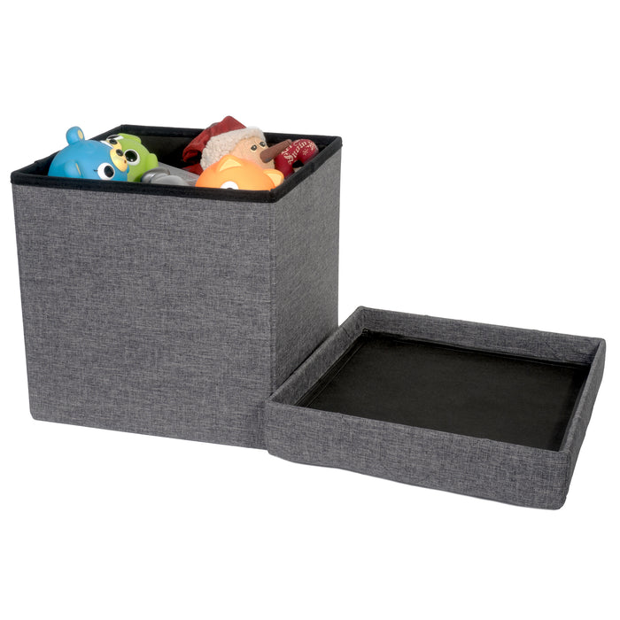 Folding Cube Storage Ottoman with Padded Seat, 15" x 15" - Platinum Series