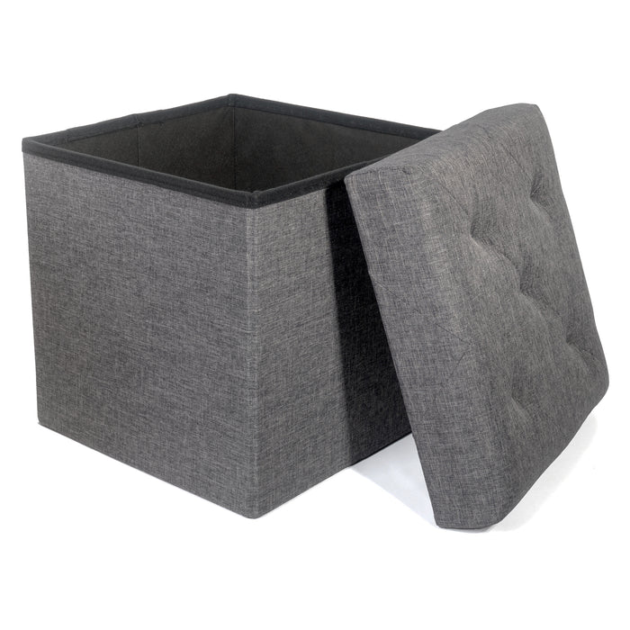 Folding Cube Storage Ottoman with Padded Seat, 15" x 15" - Platinum Series