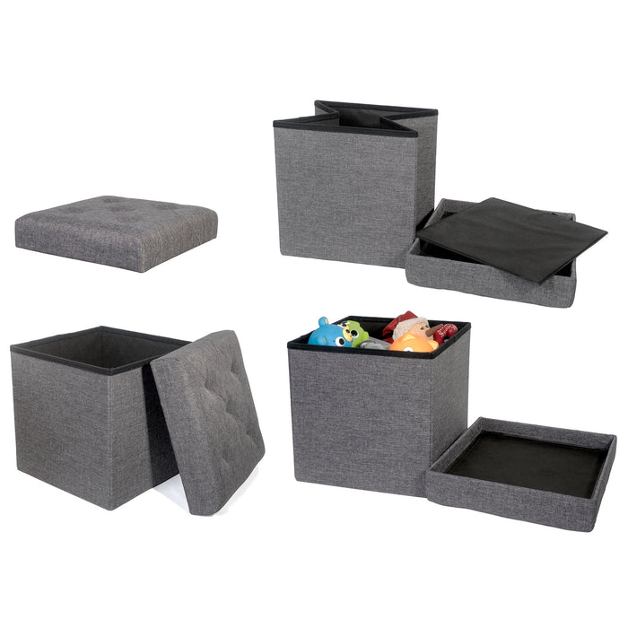 Folding Cube Storage Ottoman with Padded Seat, 15" x 15" - Platinum Series