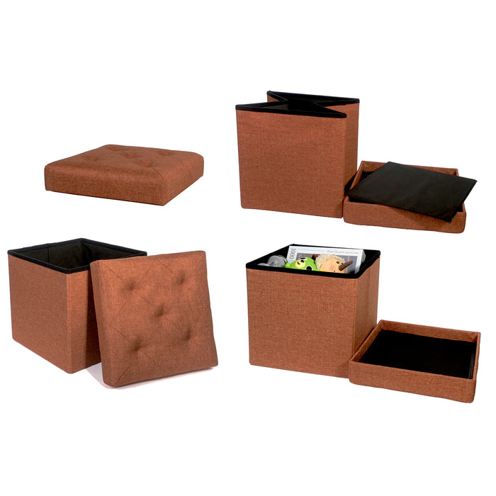 Folding Cube Storage Ottoman with Padded Seat, 15" x 15" - Platinum Series