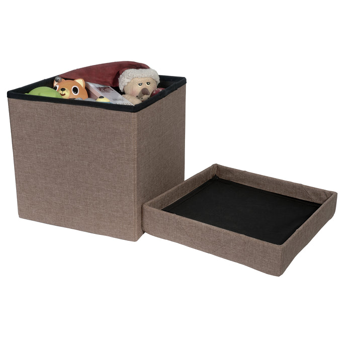 Folding Cube Storage Ottoman with Padded Seat, 15" x 15" - Platinum Series