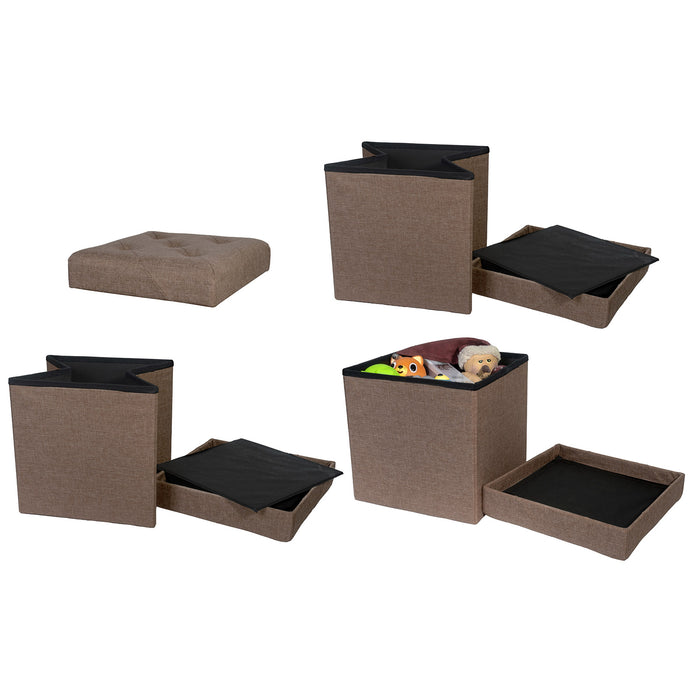 Folding Cube Storage Ottoman with Padded Seat, 15" x 15" - Platinum Series