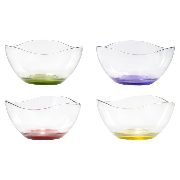 Mini Colored Glass Wavy Serving Prep Bowls, 10.5 Ounce - Set of 4