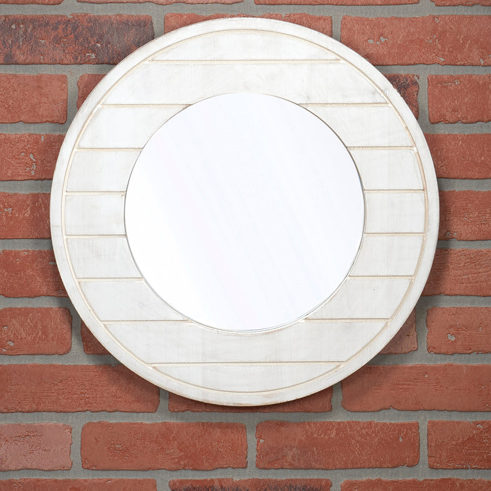 Red Co. Decorative Farmhouse Round Wall-Mounted Accent Mirror with Wooden Frame in Distressed White Finish, Medium