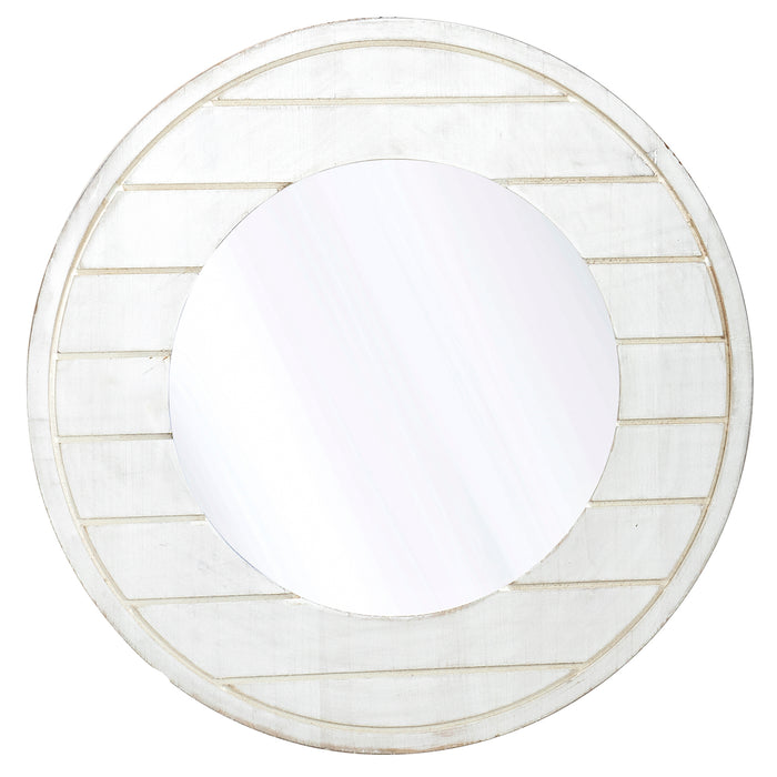 Red Co. Decorative Farmhouse Round Wall-Mounted Accent Mirror with Wooden Frame in Distressed White Finish, Medium