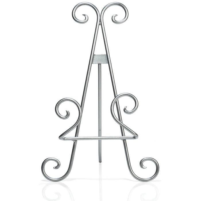 Red Co. 11” Tall Decorative Curved Scroll Metal Wire Display Plate Stand & Art Holder Easel, Silver