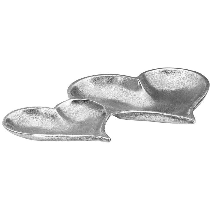 Red Co. Lovely Decorative Aluminum Double Heart Shaped Plate, Catch All Tray Home Décor Centerpiece — 12 Inches