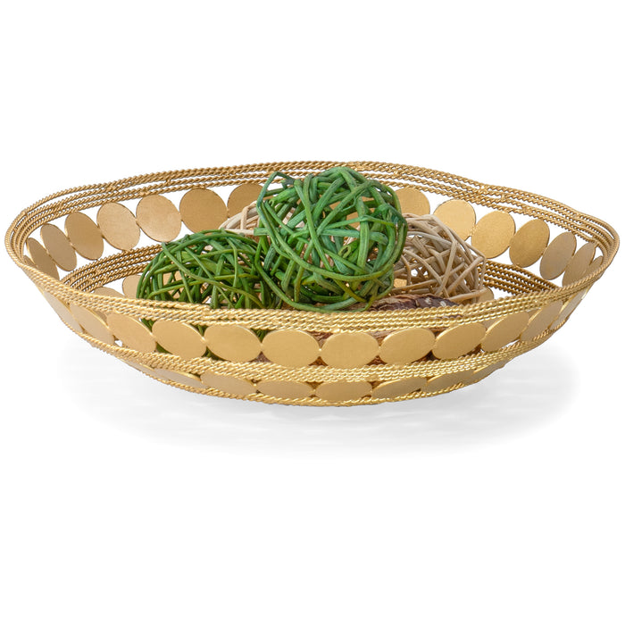 Red Co. Decorative Round Iron Ring Centerpiece Basket Bowl, Circle Design with Braided Wire