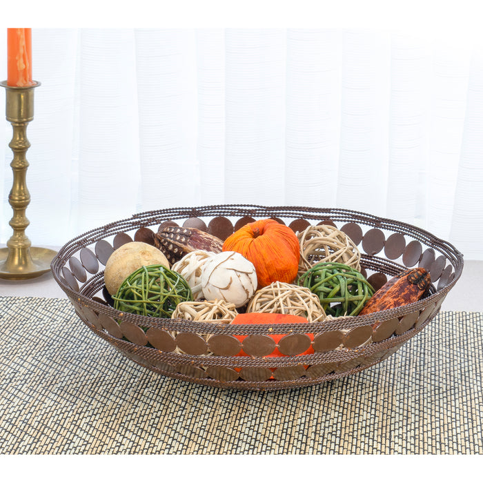 Red Co. Decorative Round Iron Ring Centerpiece Basket Bowl, Circle Design with Braided Wire