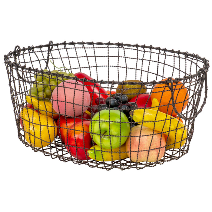 Red Co. Oval Black Metal Fruit Basket Multi Purpose Kitchen Home Organizer Bin with Handles