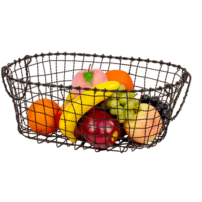 Red Co. Oval Black Metal Fruit Basket Multi Purpose Kitchen Home Organizer Bin with Handles