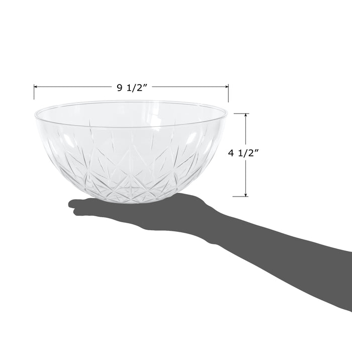 Red Co. Triangle Etched Clear Polystyrene Bowl for Fruits and Vegetables, Dining Table Kitchen Decoration,  Made in USA