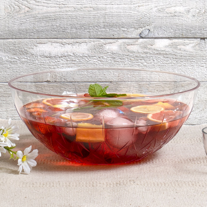 Red Co. Triangle Etched Clear Polystyrene Bowl for Fruits and Vegetables, Dining Table Kitchen Decoration,  Made in USA