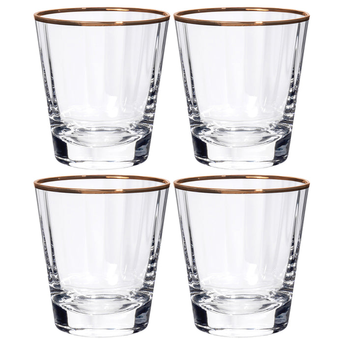 Premium Mouth-Blown Drinking Glasses with Gold Accent, Set of 4