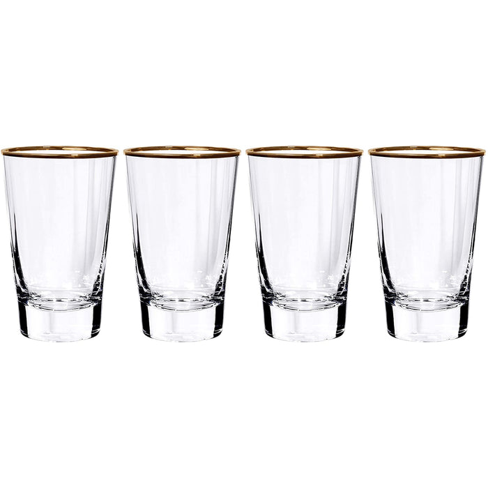 Premium Mouth-Blown Drinking Glasses with Gold Accent, Set of 4