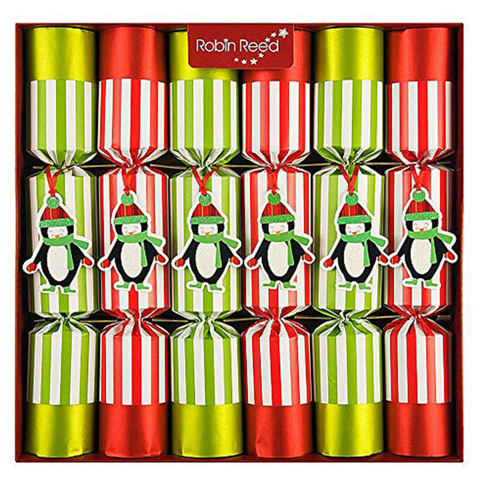 Robin Reed English Holiday Christmas Crackers, Pack of 6 - Racing Penguins